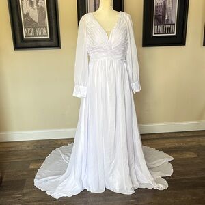 Elegant White Long Sleeve Gown fits size L - XL